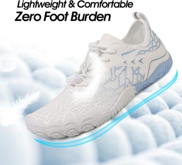 Взуття для плавання, водяні черевики для жінок, п'ятипалі, неслизька підошва, швидке висихання, дренажна система, легкі босижні черевики для багатоцільових активностей, білий/блакитний, 36-47 EU, Whiteblue 811 42 EU