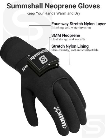 Рукавички з неопрену Sushall для чоловіків, 3 шт. - водолазні рукавички для дайвінгу, серфінгу, снорклінгу (L, чорний)