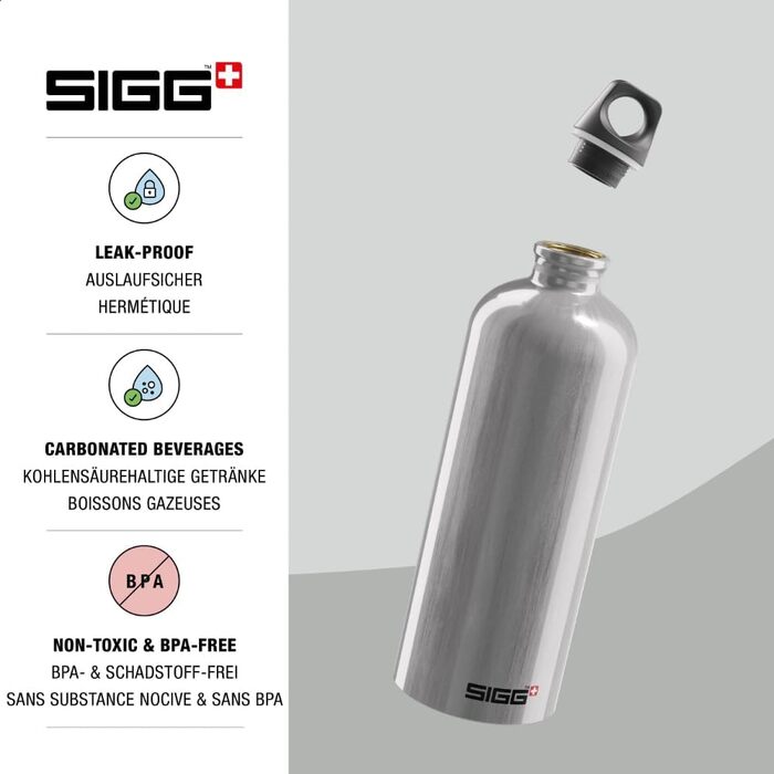 Алюмінієва пляшка для води Sigg Traveller 1 л, герметична, підходить для газованих напоїв, BPA-free, Швейцарія