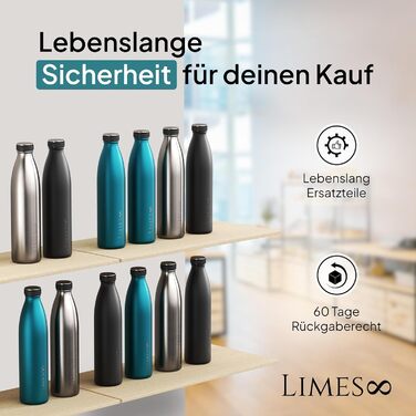 Термос-пляшка Limes 8 FourSeasons 750 мл з нержавіючої сталі для гарячих і холодних напоїв, герметична, підходить для газованої води, ізольована, для всіх сезонів