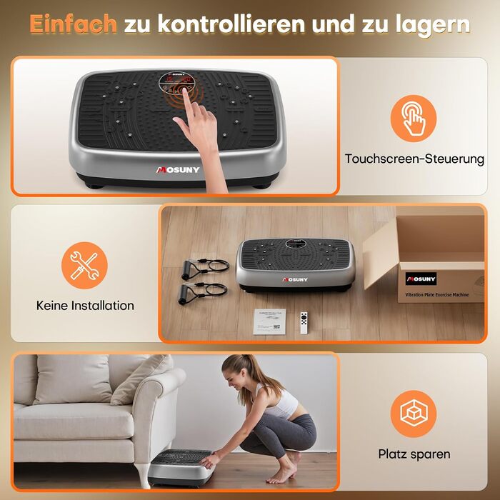 Вібраційна платформа MOSUNY з подвійним мотором для схуднення та тренувань всього тіла - масажер, до 200 кг, сірий
