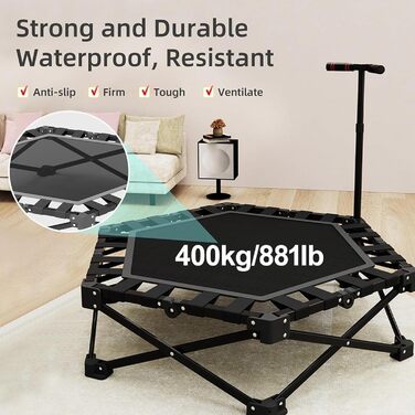 Батут фітнес складаний 106 см, вантажопідйомність 200 кг, регульована ручка (3 положення), тихий, для дітей та дорослих, для дому/вулиці