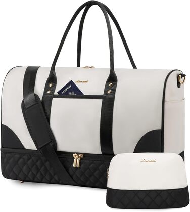 Сумка-мішок LOVEVOOK для жінок: дорожня, спортивна, з відділенням для взуття та мокрих речей, 2 шт. (35л, бежевий/чорний)