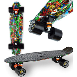 Скейтборд WeLLIFE Mini Cruiser RGX 56 см, чорний/мультіколор, PU 78A, підшипники ABEC-7RS, для підлітків і дорослих