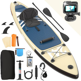 Надувний SUP Борд Devoko для SUP, каякінгу, риболовлі та йоги, 330x76x15 см, до 130 кг, з аксесуарами, бежевий