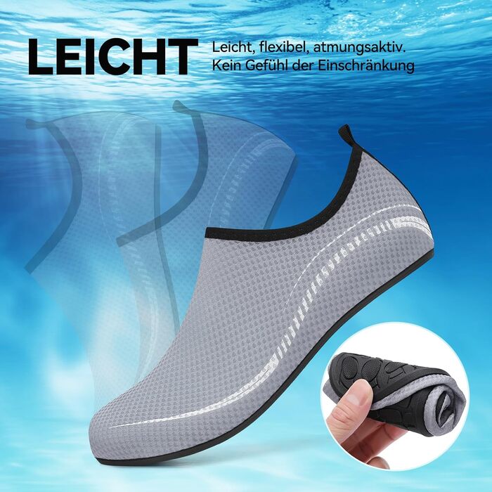 Водні черевики для жінок та чоловіків: шкарпетки для плавання, аквашузи, антиковзкі пляжні черевики, унісекс (46 EU, сірий)