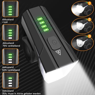LED набір велосипедних фар 100 LUX, USB-зарядка, 2000 мАг, водонепроникні, сертифікат StVZO, для дітей та дорослих