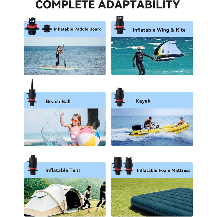 Електричний насос для SUP, каяк, човен: TOPUMP 20PSI TPS260, акумулятор, авто-вимкнення, накачування/здування, Type-C, блакитний