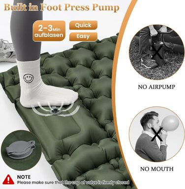 Кемпінговий килимок Satisure для 2 осіб: самонадувний, водовідштовхувальний, з насосом, для відпочинку на природі, на воді та в авто