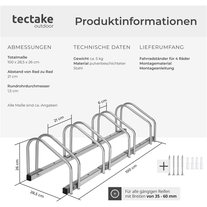 Підставка для велосипедів Tectake® - 4 шт. для гаража, підлоги або стіни
