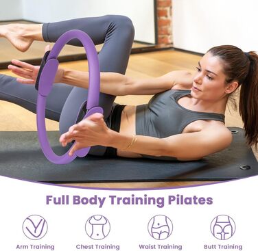 Набір для пілатесу Magic Circle (38 см) з подвійними ручками, 4 шт. для йоги, фітнесу, реабілітації та підтяжки тіла (фіолетовий)