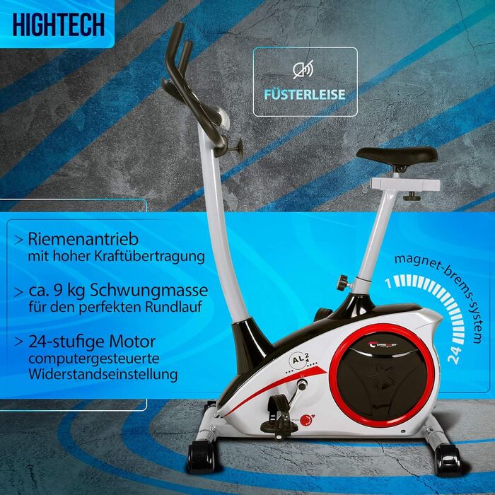 Фитнес-велотренажер Christopeit AL 2 / AL 2 S до 150 кг, 24 рівні опору, магнітна система гальмування 9 кг, тихий, Soft-Touch комп'ютер AL 2 S Digital, срібний