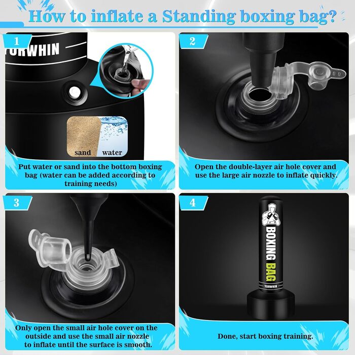 Надувний боксерський мішок для дорослих, стоячий боксерський мішок, самостійний мішок для кікбоксингу, обладнання для тренувань MMA, Муай Тай, фітнесу
