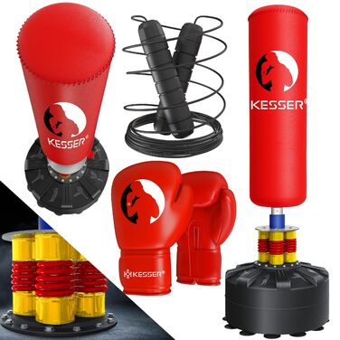 Боксерський мішок KESSER® стійкий для дорослих з рукавичками та скакалкою, червоний - тренажер для боксу, кікбоксингу та MMA