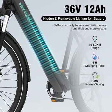 Електровелосипед HITWAY 27.5″, гірський Pedelec 250W, акумулятор 432Wh, запас ходу до 100 км, 7 швидкостей, для дорослих, 2024