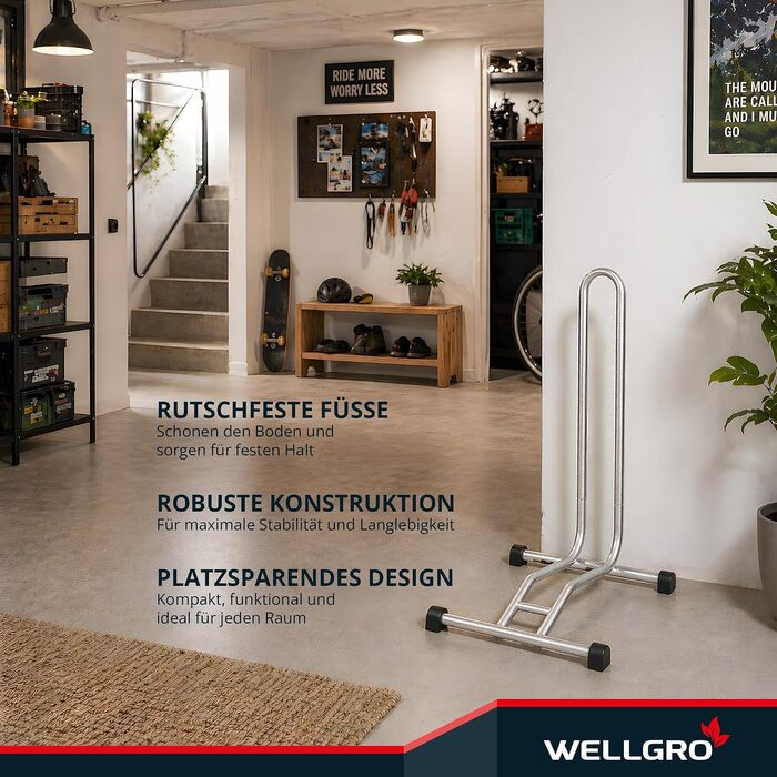 Підставка для велосипеда WELLGRO зі сталі, стійка паркувальна стійка, срібляста (комплект 2 шт.)