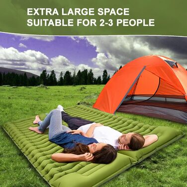 Саморозкладаний килимок для кемпінгу YuanDiann 200x140 см на 2 особи, армійний зелений, з помпою та подушкою