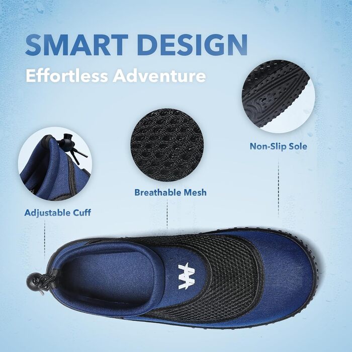 Водні черевики WateLves: дихаючі, швидковисихаючі, унісекс, для плавання, пляжу, басейну, розмір 39 EU, блакитний