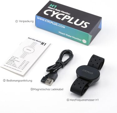 Пульсометр на браслет CYCPLUS з Bluetooth 5.1 та ANT+, LED-індикатор зон пульсу, водонепроникність IP67, для бігу, їзди на велосипеді, фітнесу та спорту (чорний)