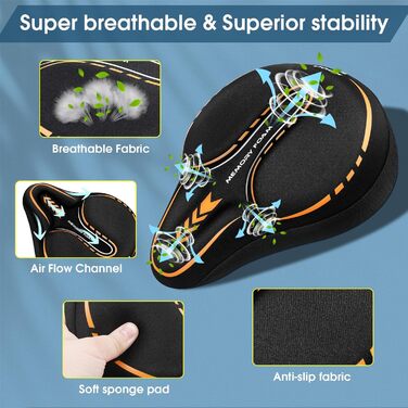 Подушка на сидіння велосипедного сидіння MSDADA, гелевий наповнювач, широка, з піною з пам'яті, для MTB, велотренажера, Peloton, зручна для жінок, чоловіків, літніх людей (Помаранчевий)