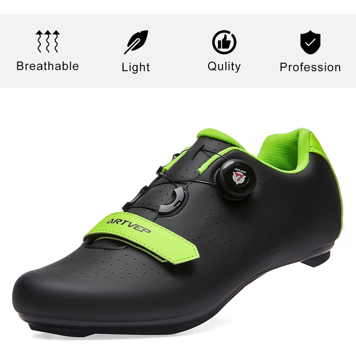 Велотуфлі для чоловіків та жінок: шосейні та MTB, сумісні з педалями Look SPD, SPD-SL, Delta Lock, Peloton. Розмір 41 EU, чорний/зелений