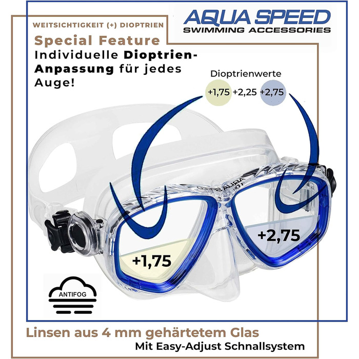 Плавальна маска Aqua Speed OPTIC PRO 11 з корекцією зору – оптичні та звичайні лінзи для підводного плавання