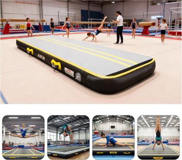 ALIFUN Килимок для гімнастики та акробатики ALIFUN Air Matte Track, надувний, 2м/3м/4м/6м, висота 10/20см, з насосом, для дому, фітнесу, тренувань, черлідингу, басейну (Чорно-жовтий, 400*100*15см)