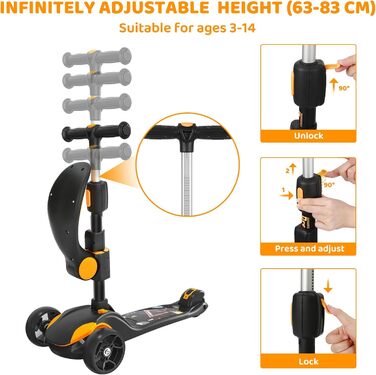 Дитячий роликовий самокат Kinderroller з LED-колесами, регульована висота, складний, від 3 років