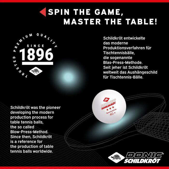 М'яч для настільного тенісу Donic-Schildkröt Exclusive 3 зірки, поліуретан 40+ якість, для тренувань та розваг, білий, помаранчевий або кольоровий, 6/3 шт.