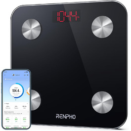 Ваги RENPHO: цифрові ваги для тіла з Bluetooth, аналіз складу тіла (жир, м'язи, BMI, вода), максимальне навантаження 180 кг, чорний