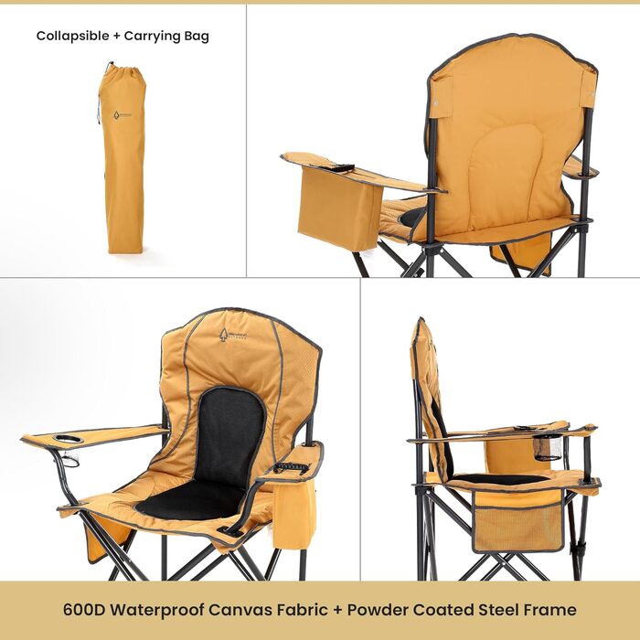 Складаний кемпінговий стілець ARROWHEAD OUTDOOR Deluxe з вбудованим охолоджувачем та підстаканником, світло-коричневий, полотно
