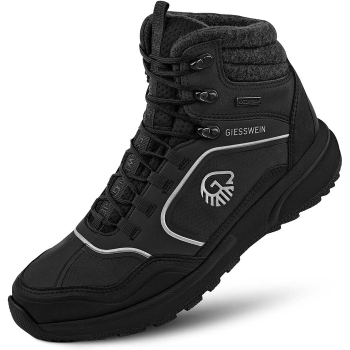 Чоловічі водонепроникні трекінгові черевики Giesswein Wool Cross X Alpine - зручні та теплі, з 100% мериносової вовни, для хайкінгу та походів, чорний колір, 45 EU