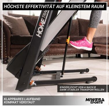 Електрична бігова доріжка Miweba Sports HT1000, 3,5 к.с., 16 км/год, 6% нахил, 120 кг, складана, велика бігова поверхня, 16 програм, для дому, біла