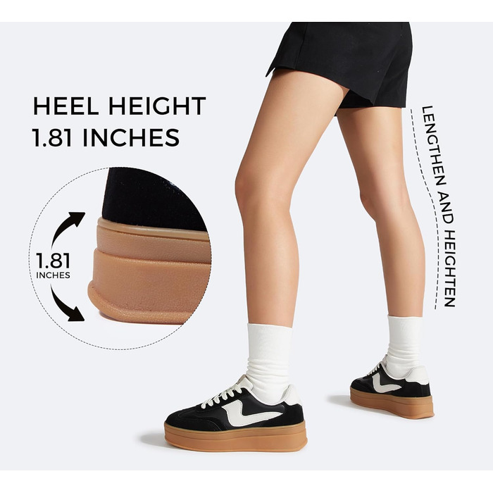 Жіночі кросівки на платформі LUCKY STEP – модні масивні кросівки, зручні шнурівки для повсякденного носіння та прогулянок з прошитими деталями, чорно-білі, 38 EU