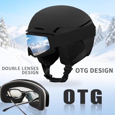 Шкільний шолом з маскою, DXH811. Унісекс, знімні навушники, дихаюча вентиляція, регульований захист від УФ-випромінювання. Підходить для сноубордингу та катання на лижах. Матовий чорний + маска + шолом M