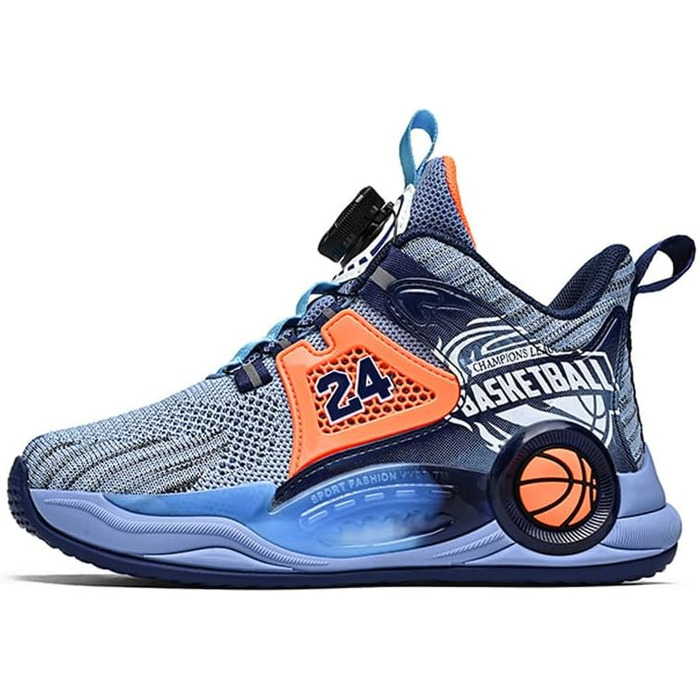 Дитячі баскетбольні кросівки Kinder: високо посадка, амортизація, легкі, антиковзкі, дихаючі, для активного відпочинку та спорту, унісекс (33 EU, синій 1715)
