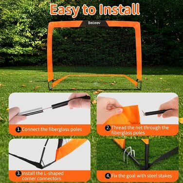 Дитячі футбольні ворота BELEEV для гри в саду та в приміщенні, 4x3/6x4 ft, з LED-підсвічуванням, портативні, складані, комплект з 2 шт., 120*90 см