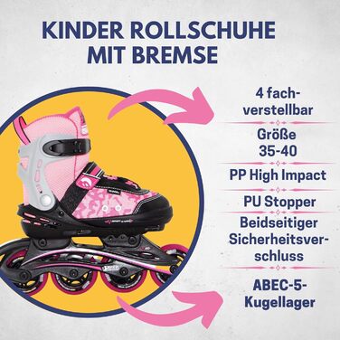 Інлайневі ролики Best Sporting для дітей, регульовані по розміру, з гальмом, зелено-чорного (рожево-чорного) кольору