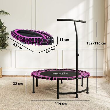 Трамплін для фітнесу HOMCOM 45' з регульованою ручкою, складний міні-трамплін для занять спортом вдома, витримує до 150 кг, рожевий