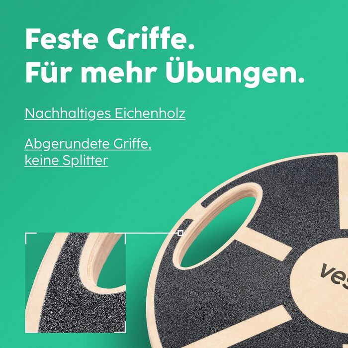 Балансборд Vesta+ Balance Board Holz з додаванням Fitness App - тренувальний балансборд з екологічного дуба, переможець у тестуванні, для покращення результатів тренувань, терапевтичний круїз, стандартний