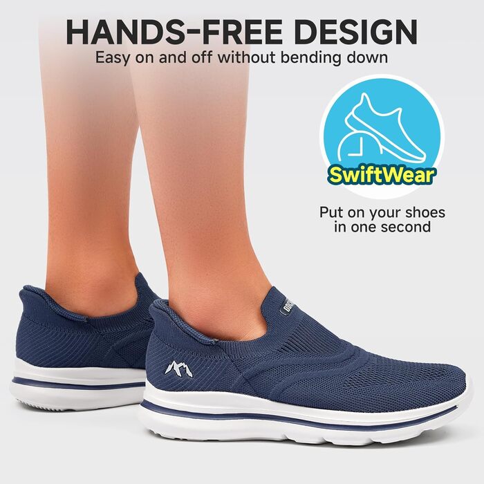 Сліпони чоловічі без шнурівки, спортивні кросівки для бігу, легкі, дихаючі, для активного відпочинку та повсякденного носіння, 1040, Marineblau (Морський синій), 42 EU