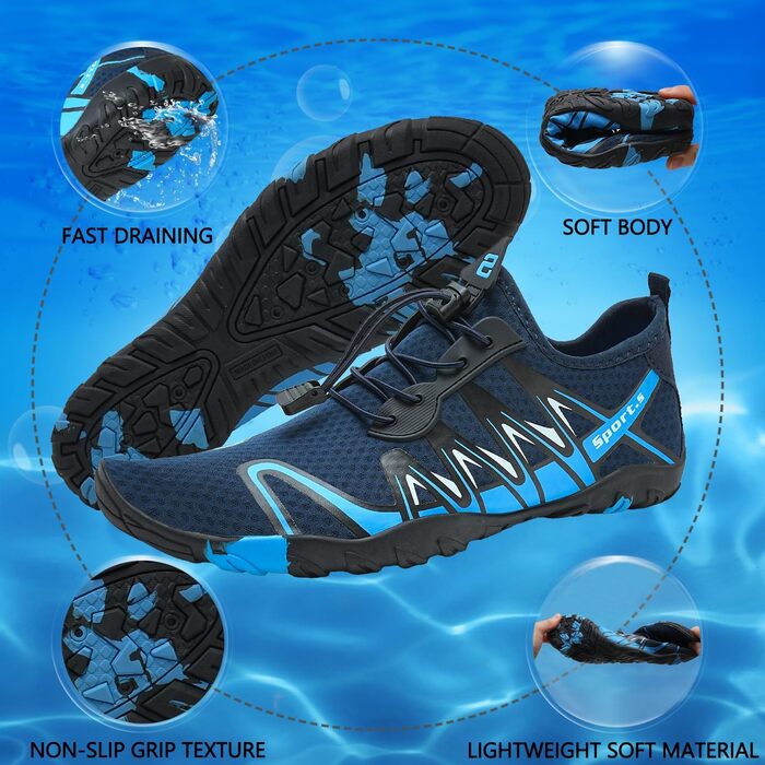 Водні шкарпетки WateLves: дихаючі, нековзні, для плавання та дайвінгу (44 EU, S901 Marineblau)