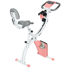Велотренажер HOMCOM X-Bike 2-в-1 з LCD-дисплеєм, датчиком пульсу, складаний, з 8 рівнями магнітного опору, 1 пара еластичних шнурів, сталевий, рожевий, розмір 105x48x118 см