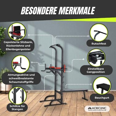 Мультифункціональна силова станція Mobiclinic Fitness 9 в 1, складана, з турніком, лавкою для жиму, регульована по висоті, протиковзка, м'яка оббивка