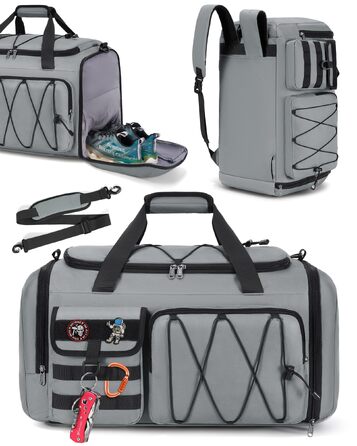 Спортивна сумка RAINSMORE 45L 3-в-1 для фітнесу та подорожей, водонепроникна дорожня сумка з відділенням для взуття та мокрих речей (Сіра)
