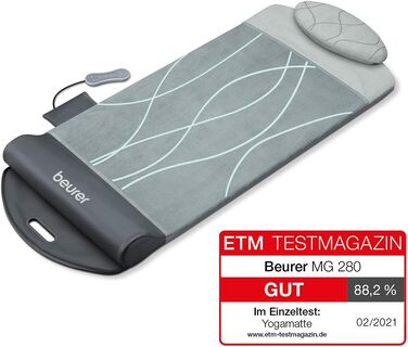 Масажна килимок Beurer MG 280 для йоги та розтяжки, для розслаблення м'язів, для шиї, плечей та спини, складний, сірий