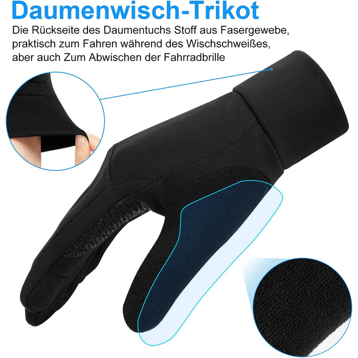 Велосипедні рукавички Anqier для чоловіків та жінок, зимові, з підтримкою сенсорного екрану, неслизькі, теплі, вітронепроникні для їзди на велосипеді, бігу, катання на лижах та водіння автомобіля