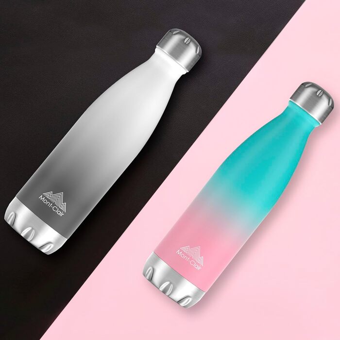 Фляга Mont-Clair з нержавіючої сталі 750 мл - термос, без BPA, витримує 24 години холод та 12 годин тепла, не протікає, кольоровий градієнт Cyan Pink