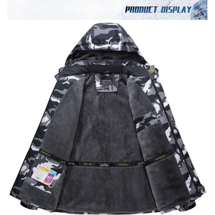 TACVASEN чоловіча тепла зимова куртка, водонепроникна функціональна куртка з капюшоном, армійний зелений (3XL, чорний камуфляж)