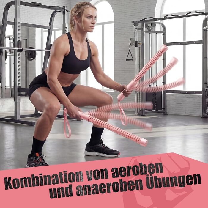 Битва-мотузка без мотузки для домашніх тренувань, ропелесс бітва-мотузки з 4 x 50 г вагами та сумкою для зберігання, важені ропелесс бітва-мотузки для HIIT, силових та кардіо тренувань, рожевий